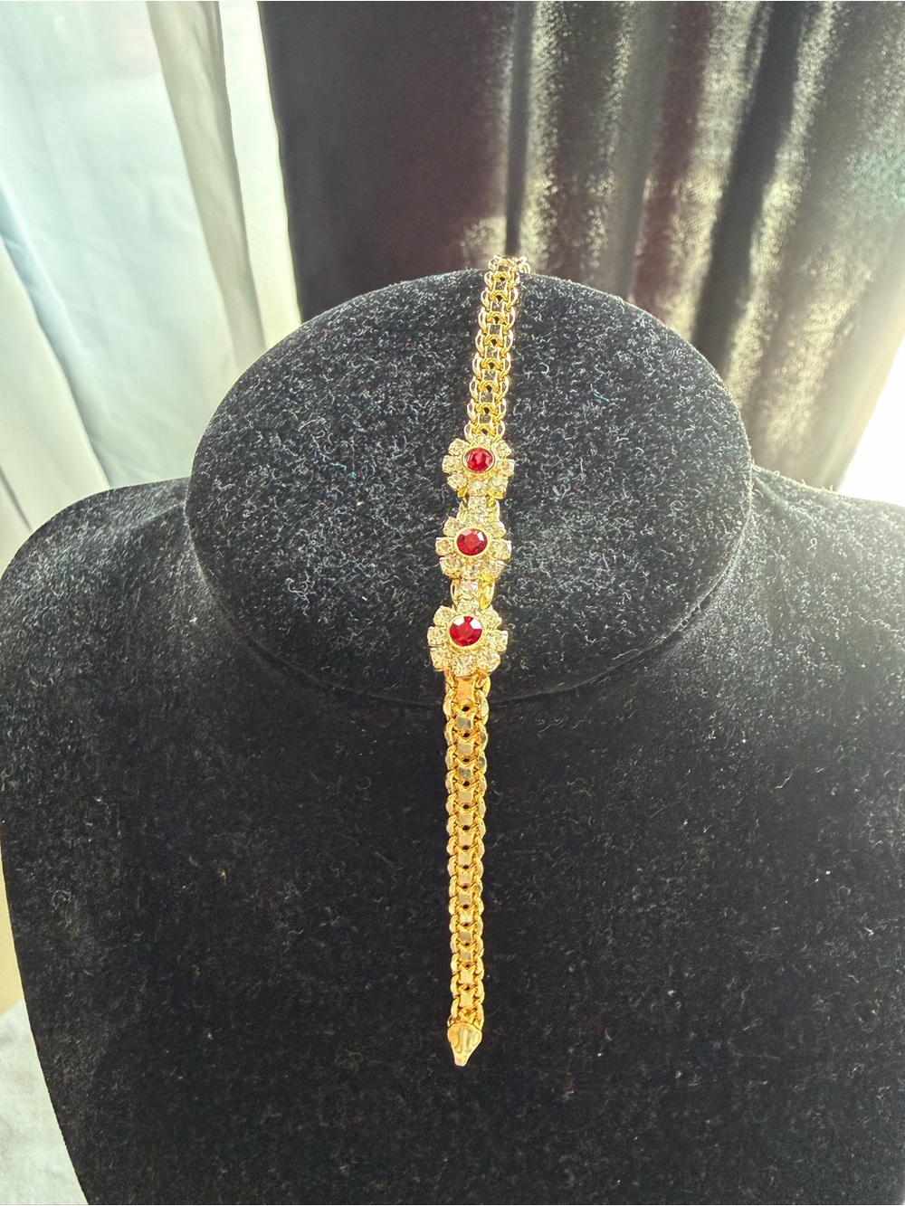 Gold-Tone Filled Women's Bracelet with Red Gem Accents
